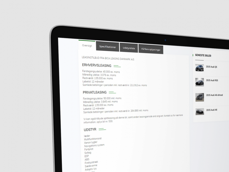 Bica Leasing A/S Website